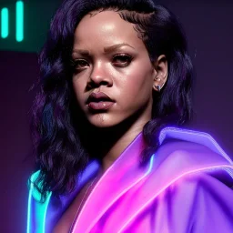 young rihanna, blade runner style, middle short hair, rain, fog, neon ambient, gradient color, clean skin, circuits, latex coat, cyber punk, neon, tubes, portrait, photo studio, unreal engine 5, smooth color, 16 bit, god lights, ray tracing, RTX, lumen lighting, ultra deatail, volumetric lighting, 3d, finely drawn, hd.