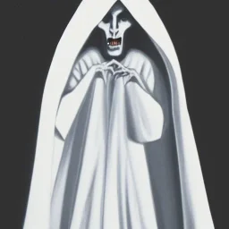 Pale white noferatu with two faces in white robes