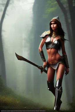 brunette elf, 8k, ultrarealistic, dynamic pose, complete body, legs