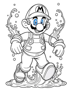 mario coloring page, full body (((((white background))))), only use an outline., real style, line art, white color, clean line art, white background, Sketch style