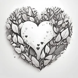 "heart" The image is a minimalistic illustration on a pure white background. the neighborhood is filled with leaves. Use elongated contours.