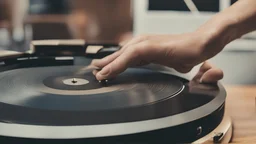 a hand scratches music on a record player