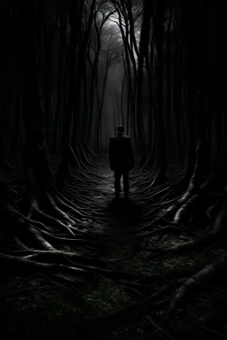 black metal album cover on south east asia rubbertree forest, dark theme with depression feel, landscape view, dark cloud