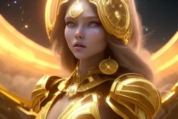  beautiful cosmic woman, golden skin, long hair, nice smiling, magic glamour make up, delicate colors, beautiful glamour galactique dress, ultra sharp focus, 8k, unreal engine 5, extremely sharp detail, light effect, soft light atmosphere of a spaceship, smooth, full of details, face in front, complete vision of face and hair and body