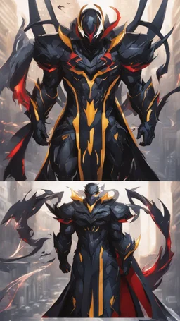 Rainhard suit mix with venom symbiote in solo leveling shadow artstyle, rainhard armor, demon lord them, intricate details, highly detailed, high details