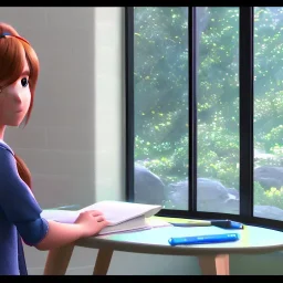 Anime girl studying in the classroom, unreal engine 5 --ar 2:1