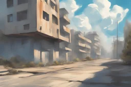 matte painting of sky with, low horizon, comic realism style, digital painting, impressive bold brush stroke, natural color, 4K, detailed building