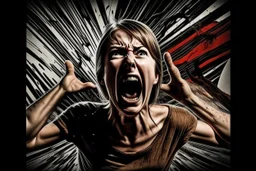 woman screaming in fear, like in a movie, reference image, real photography woman, illustration background