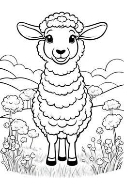outline art for a kid's coloring page, children as joyful sheep in God's pasture, white background, sketch style, full body, only use outline, clean art , white background, no shadows and clear well outlined