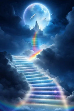 fantastic,Beautiful stairway to heaven whit rainbow and ufos