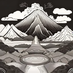 volcan en noir et blanc