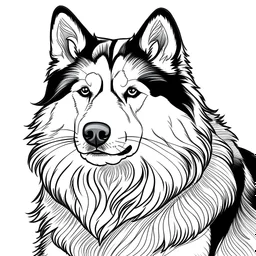 A line art of a dog (Alaskan Malamute). make this black and white and a bit filly