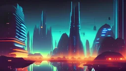 Ominous Science fiction city at night