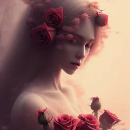 red roses beautiful girl,utra realistic,highly detailed, masterpiece, delicate detailed, sharp focus, insanely detailed, fantasy art, royalistic,elegant, fog, Special Lighting, Vibrant, color Scheme, forest, octane render, trending on artstation, ultra photoreal,hypermaximalist