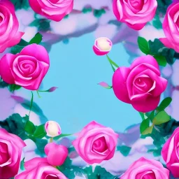 a magical crystal a pink rose, pink and blue wisteriapink, magnolias pink, blue lake,sun,white swanns,pink vertical, blue lake,sharp, vines, candlelit, endor, ornate, elegant, highly detailed, artstation, concept art, smooth, sharp focus, illustration, 8k, splash art, wallpaper, key visual