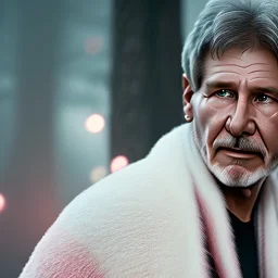 portrait a crystalised white pink harrison ford, atmospheric, realistic, unreal engine, lighting, octane render.