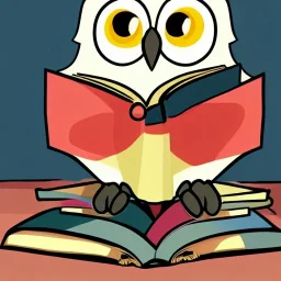 Cute owl reading a book, comic Style