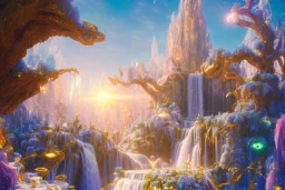  white and gold crystal cosmic ambiance，waterfall, full of details, smooth, bright sunshine，soft light atmosphere, light effect，vaporwave colorful, concept art, smooth, extremely sharp detail, finely tuned detail, ultra high definition, 8 k, unreal engine 5, ultra sharp focus