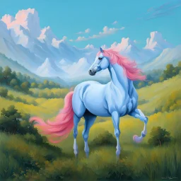 a pink horse like a 19th painting