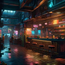 a coffeehouse in Blade Runner futuristic retrowave colors hq 4k hazy booths photorealistic crowded