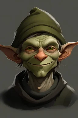 portrait of a young goblin wearing a flat wool cap