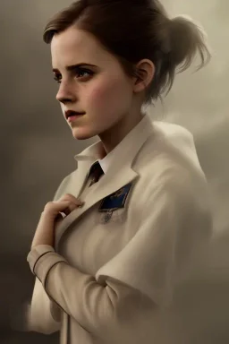 emma watson identify face, Hogwarts uniform , pintura, ,details,texture,8k quality, fog,particles fire, florest, Minimalism, Romanticism, Expressionism, Impressionism