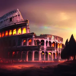 The Colosseum, İtalya, sunset, rainbow sunset, fantasy art