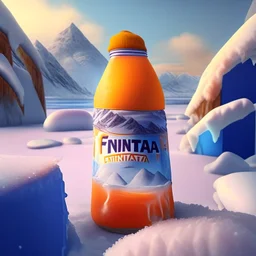 A juice producer wears FANTA a hat found in the place of nature in the Eskimo and in the back there are snowy icebergs HIGH DESIN IN . 8K . REALISTIC .HIGH RESLOLUTION...V4..AR 2.3