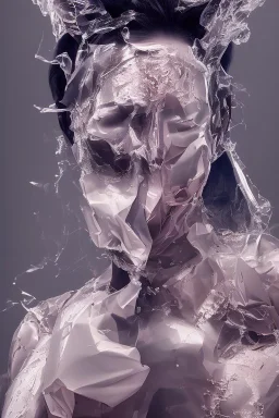 a dramatic 8k image of a person with a plastic covering the face, struggling to breath and trying to break free as it s tighly pulling over the face, chaos80