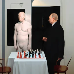 Putin, President Xi Of China And Joe Biden Play Chess With A Pigeon,Ufo And Atomic Bomb Mushroom Cloud,Complex Surgical Instruments Intermixed With A Newborn Boy,Minimalism,Painting By Adrian Ghenie,Rene Magritte,Pablo Picasso,Michelangelo,Salvador Dali,Lucian Freud