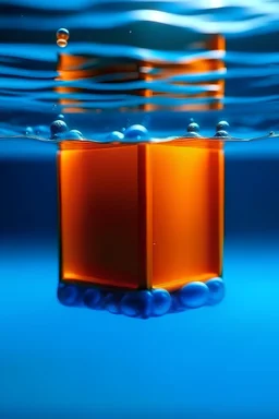 3d cube with orange color under blue water