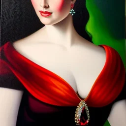 oil Portrait on canvas of busty beautiful young Sif with big crystal clear green eyes looking to viewer,realistic,intrincate detail, with ruby necklace by Adam hughes 16k