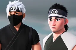 Kakashi Hatake, Shinobi, jonin, white tall hair, black face mask, black naruto leaf ninja headband, Left eye red, Green military-style vest, white hair, naruto shippuden