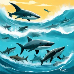 painterly digital painting, more sharks. So you think about sharks. Bigger! Wilder! Whoa! Not that big. Forget it. You will do what you always do. Hand in the art right when they need it. Too late to change. Pisses them off. Something really weir this time. An editorial cartoon by Roger Corman. You mean w-e-i-r-d. No... they're on to me. Overall, it's an absolute world-class masterpiece painterly digital painting. It's an aesthetically pleasing painterly digital painting with impeccable atten