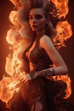 portrait of samantha prince set in fire, cinematic lighting, photorealistic, ornate, intricate, realistic, detailed, volumetric light and shadow, hyper HD, octane render, unreal engine insanely detailed and intricate, hypermaximalist, elegant, ornate, hyper-realistic, super detailed --v 4