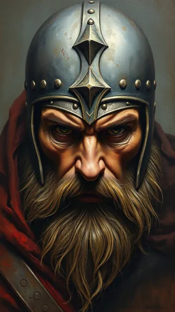 Bosch painting style , a face of a warrior