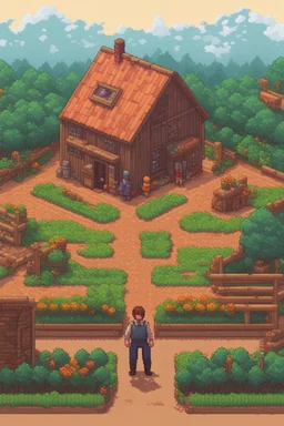 an 8-bit inspired rendering of a Stardew Valley farm where the crop he's growing is human body part