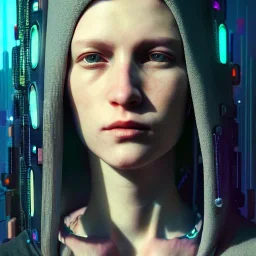 cyberpunk portrait of Emma , Tele Photo Lens, au naturel, hyper detailed, digital art, trending in art station, cinematic lighting, studio quality, smooth render, unreal engine 5 rendered, octane rendered, art style by klimt and nixeu and ian sprigger and wlop and krenz cushart.