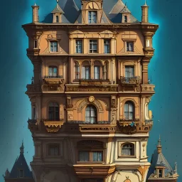 An old building in saint malo +detailed facades+highly detailed++ Book illustration by Gediminas Pranckevičius, Jean Baptiste Monge, Brian Kesinger, Anton fadeev, , trending on behance""