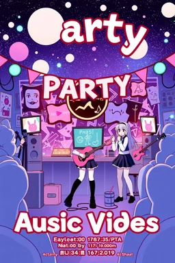 poster for a party with anime music videos