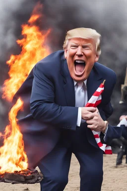 donald trump maniacally laughing while burning the american flag