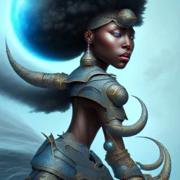 sango fantasy, fantasy magic, intricate, sharp focus, illustration, highly detailed, digital painting, concept art, matte, masterpiece head sexy view black African beauty black afro hair space lady turquoise carp skin African space landslide