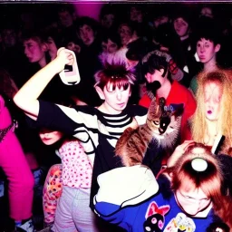 Old photo of 1990s rave with sooty and cats