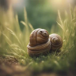 wrapped Egyptian mummy snail in long grass ,bokeh like f/0.8, tilt-shift lens 8k,*-