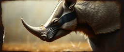 3d airbrush render, close up on rhino badger , pinhole cam, airbrush 3d rendering, in the style of Titian and Rembrandt , torn edges on border