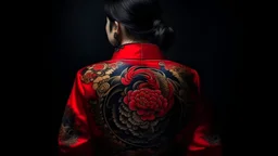 potret punggung wanita yakuza berpakaian cina traditional