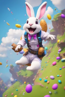 Easter bunny falling from the skye in to a pit animated like he is skydiving in fortnite