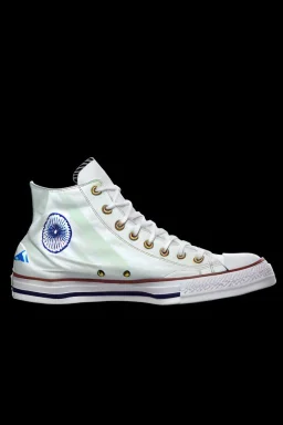 A sneaker with India's flag printed on the material