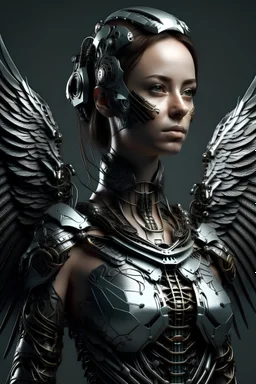 cyborg woman with wings,halfbody