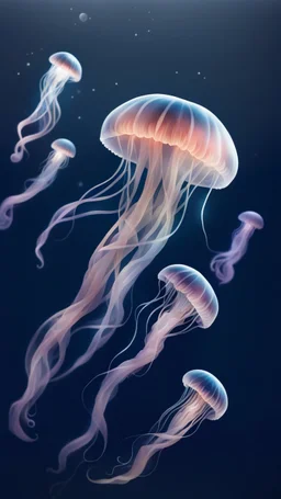Draw jellyfish, translucent and slightly shining, floating in the dark. Let their forms blur like the boundaries between a dream and reality.